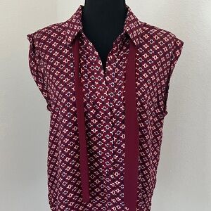 Elodie Maroon Geometric Button Down Shirt